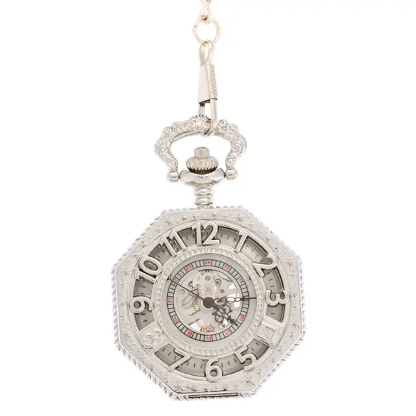 Frosted Silver Octagon Half Hunter Pocket watch