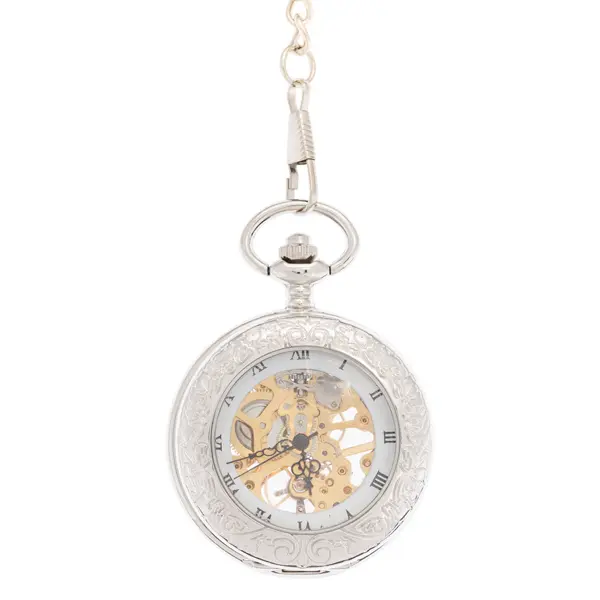 Frosted Silver Roman Numeral Half Hunter Pocket Watch