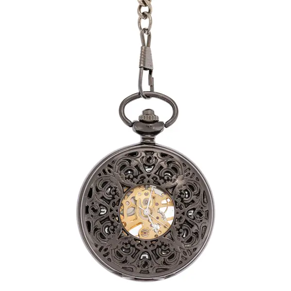 Dark Metal Half Hunter See-through Pocket Watch