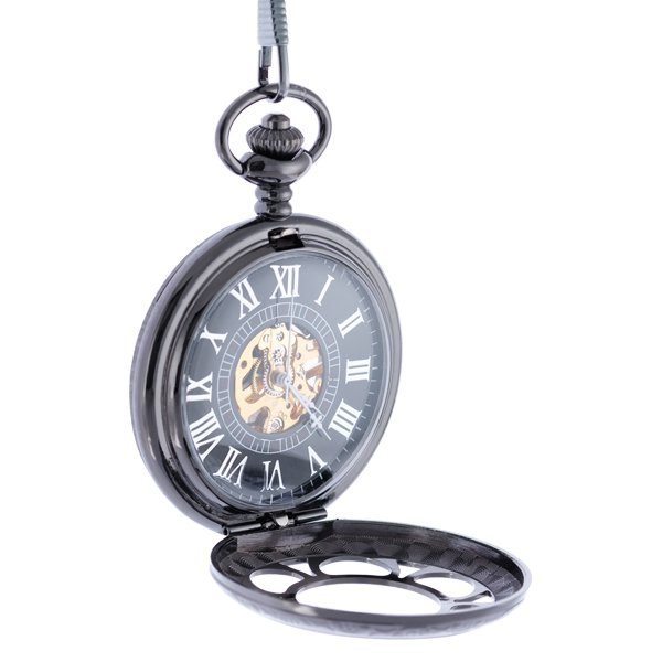 Black Daisy With Triangles Half Hunter Pocket Watch