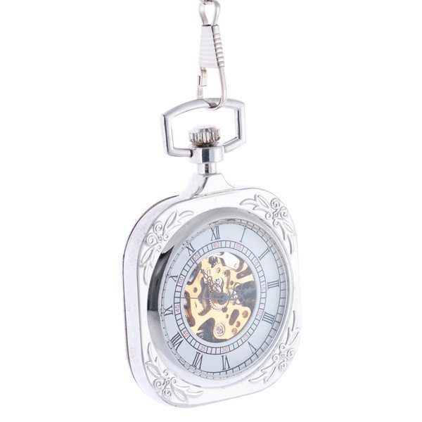 Oblique-38 Frosted Silver SquarePocket Watch