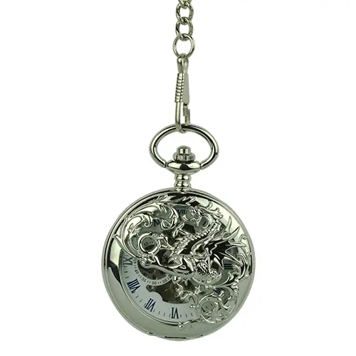 Polished Silver Dragon Hunter Fob Watch