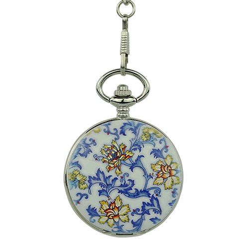 Ceramic Blue Flower Hunter Pocket Watch