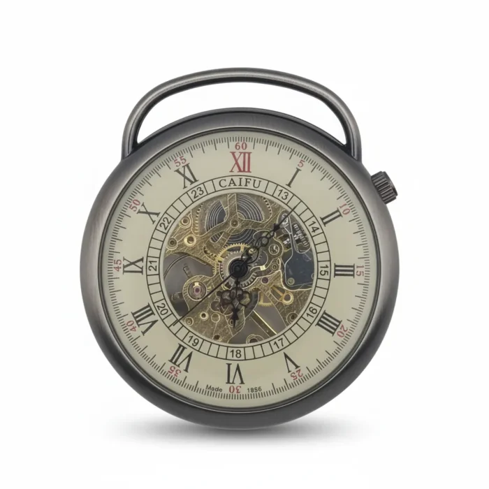 Leather Strap Skeleton Pocket Watch