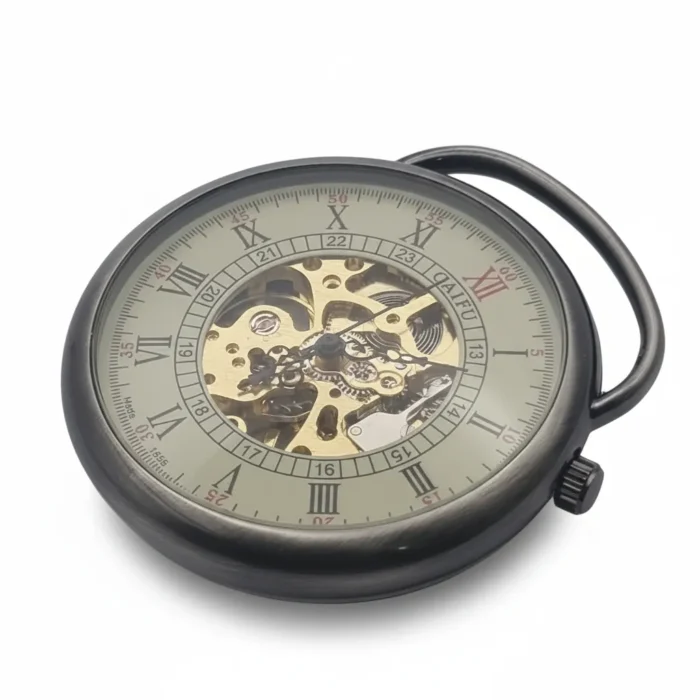 Leather Strap Skeleton Pocket Watch - Image 2