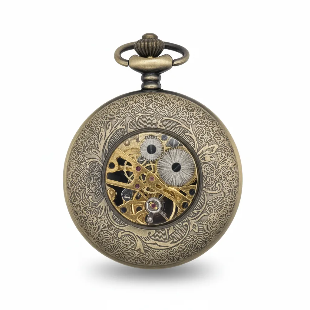 Brass Flower Half Hunter Pocket Watch - Image 4
