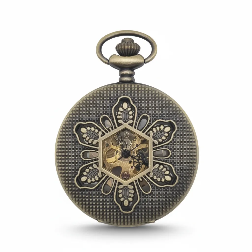 Brass Flower Half Hunter Pocket Watch