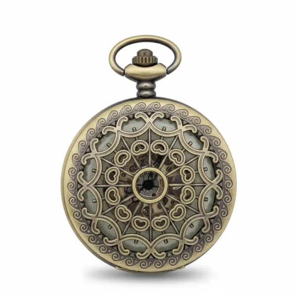 FAC-031-pocket-watch-2 Brass Mini Heart See Through Half Hunter Pocket Watch pocket watch
