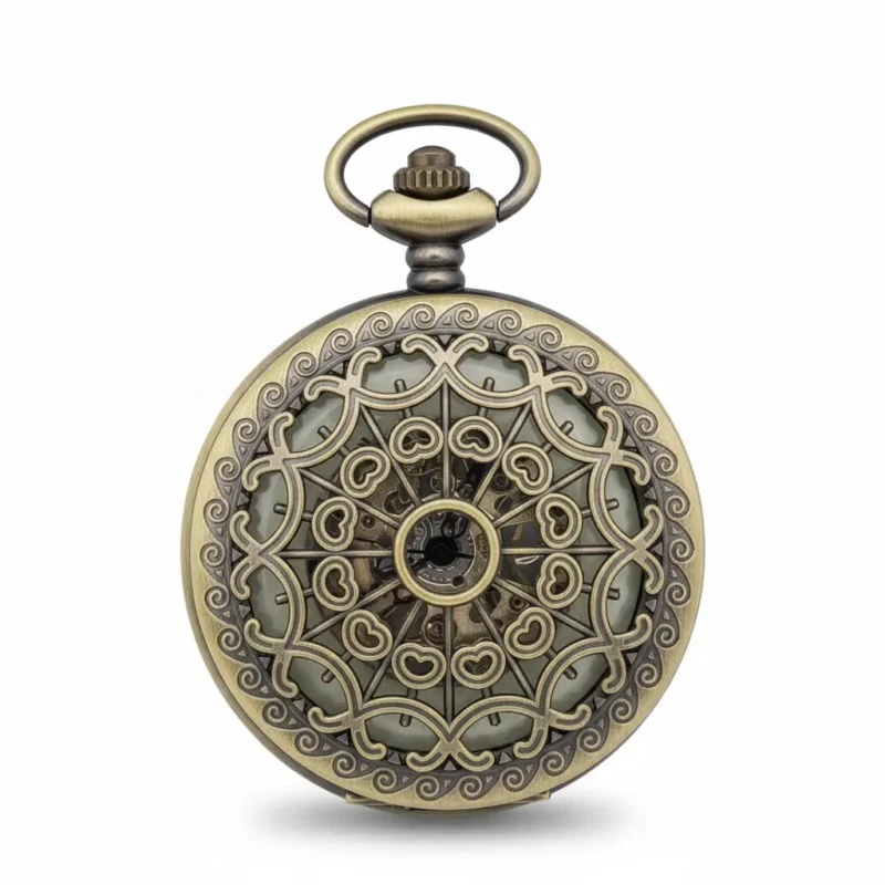 Brass Mini Heart See Through Half Hunter Pocket Watch