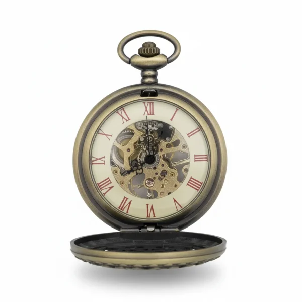 FAC-031-pocket-watch-3 Brass Mini Heart See Through Half Hunter Pocket Watch