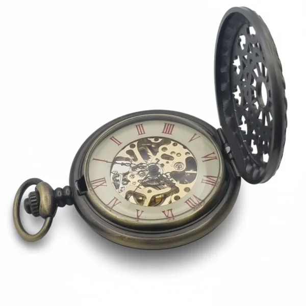 FAC-031-pocket-watch-4 Brass Mini Heart See Through Half Hunter Pocket Watch