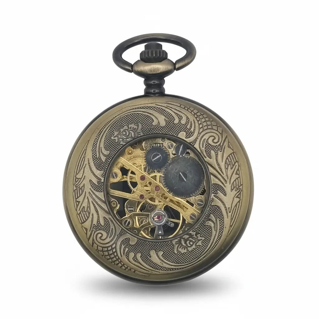 Red Numeral Brass "Dad" Half Hunter Pocket Watch - Image 4