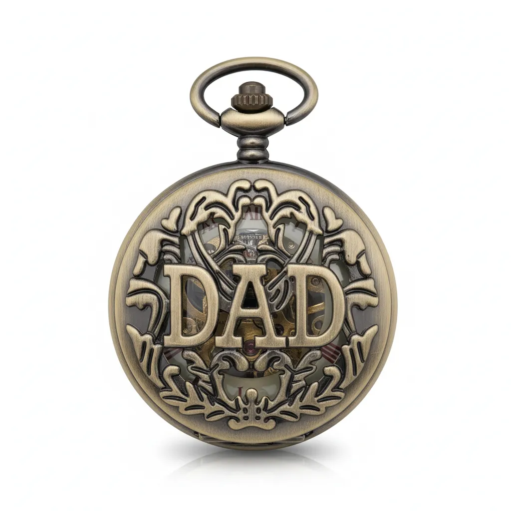 Red Numeral Brass "Dad" Half Hunter Pocket Watch