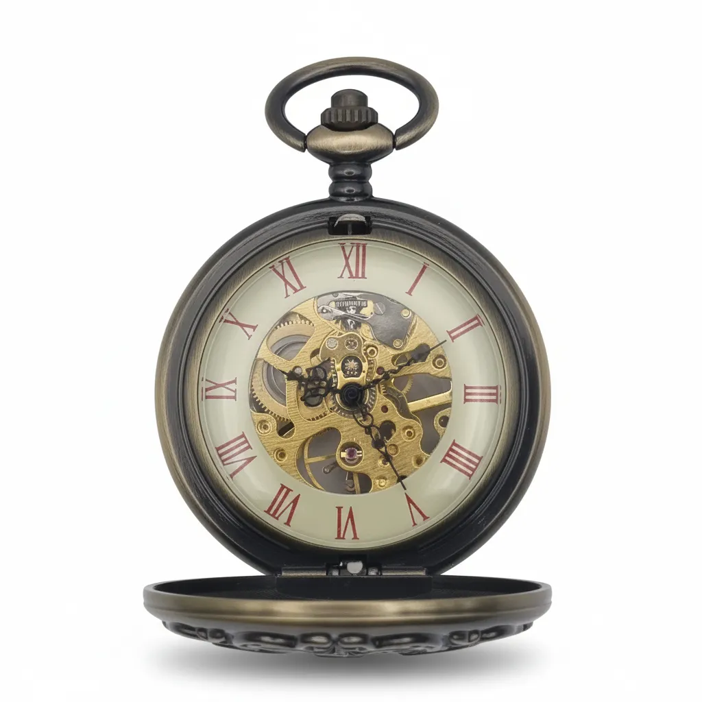Red Numeral Brass "Dad" Half Hunter Pocket Watch - Image 2