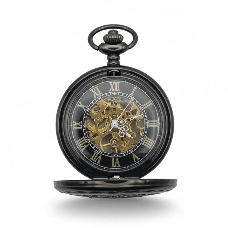 FAC-062-pocket-watch-3 Dark Metal Pointing Dagger Half Hunter Pocket Watch