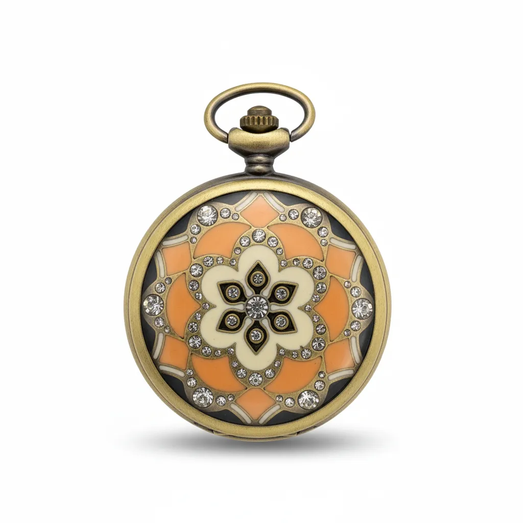 Orange And Brown Jewelled Hunter Pocket Watch