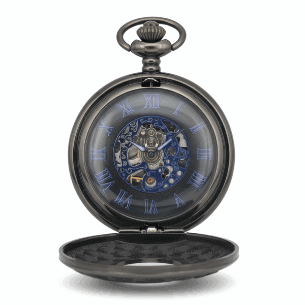 Wavy Black Half Hunter Pocket Watch With Blue