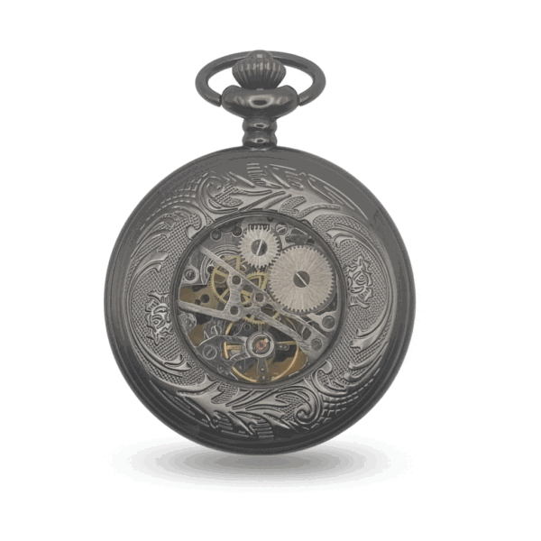 Wavy Black Half Hunter Pocket Watch With Blue