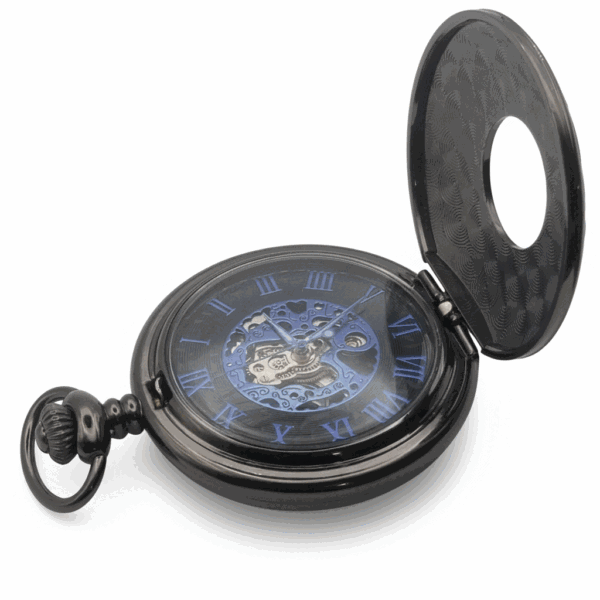 Wavy Black Half Hunter Pocket Watch With Blue