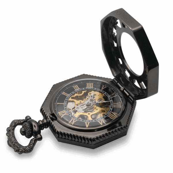 FAC-098-pocket-watch-4 Black Octagon Half Hunter Pocket Watch