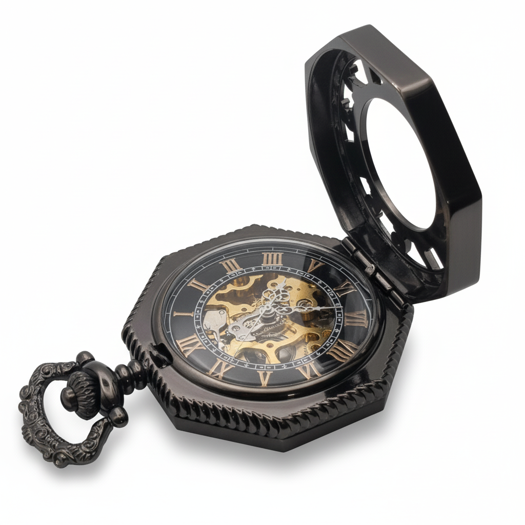 Black Octagon Half Hunter Pocket Watch - Image 3