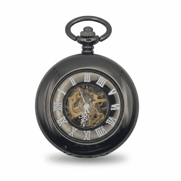 Polished Black Roman Numeral Half Hunter Fob Watch pocket watch
