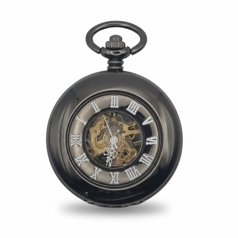 Polished Black Roman Numeral Half Hunter Fob Watch