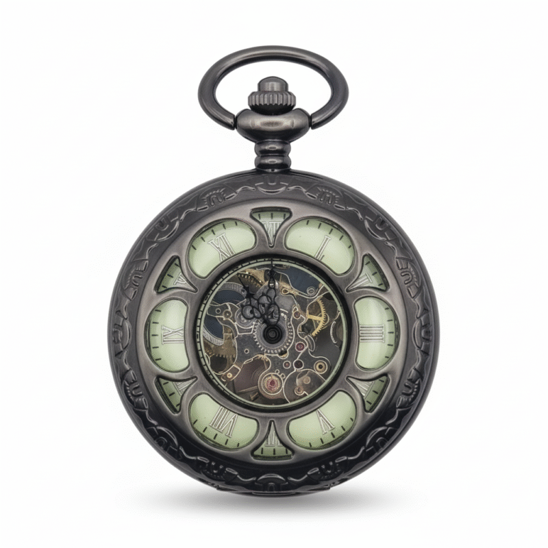 Black Flower Hunter Pocket Watch