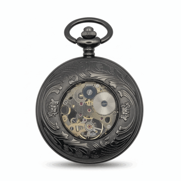 Black Flower Hunter Pocket Watch