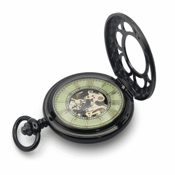 Black Flower Hunter Pocket Watch