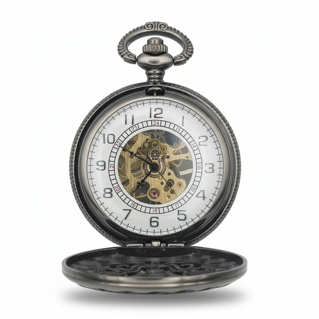 Black Baroque Filigree Pocket Watch - Image 2