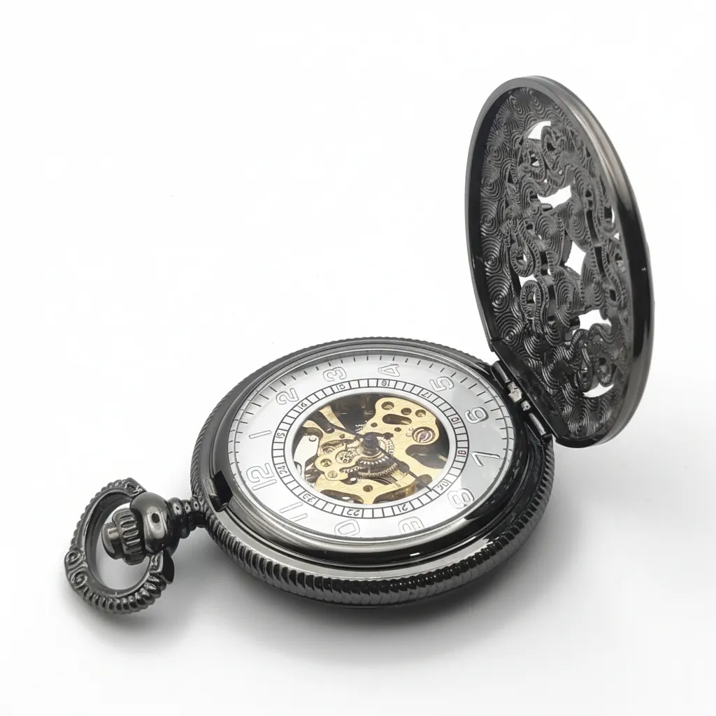 Black Baroque Filigree Pocket Watch - Image 3
