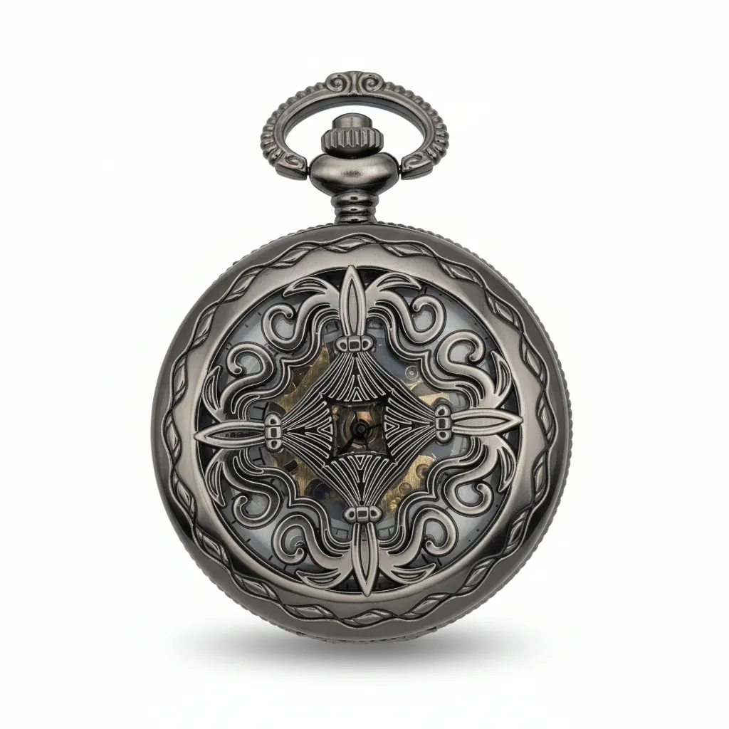 Black Baroque Filigree Pocket Watch