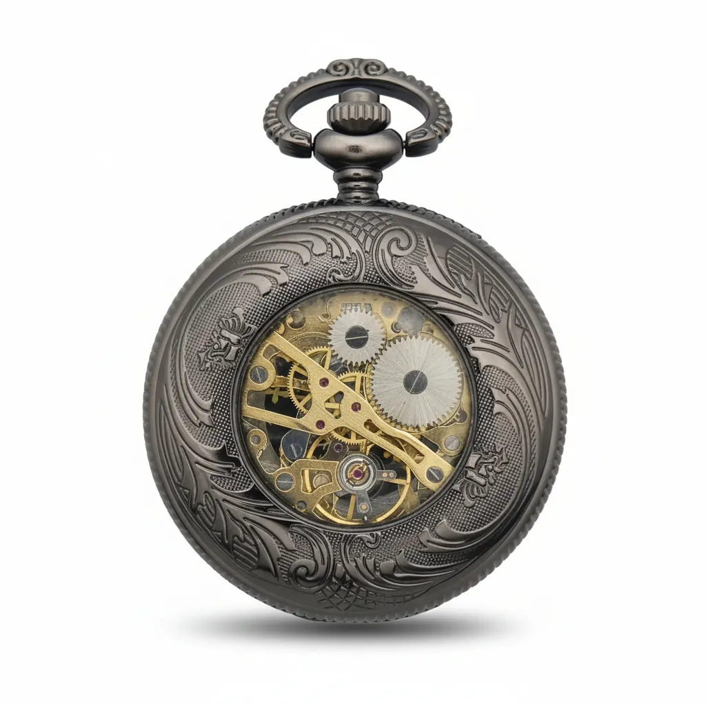 Black Baroque Filigree Pocket Watch - Image 4