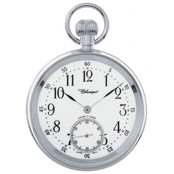 42-23W-num-800x800 Gents 49mm Stainless Steel Mechanical Open Face Swiss Made Pocket Watch