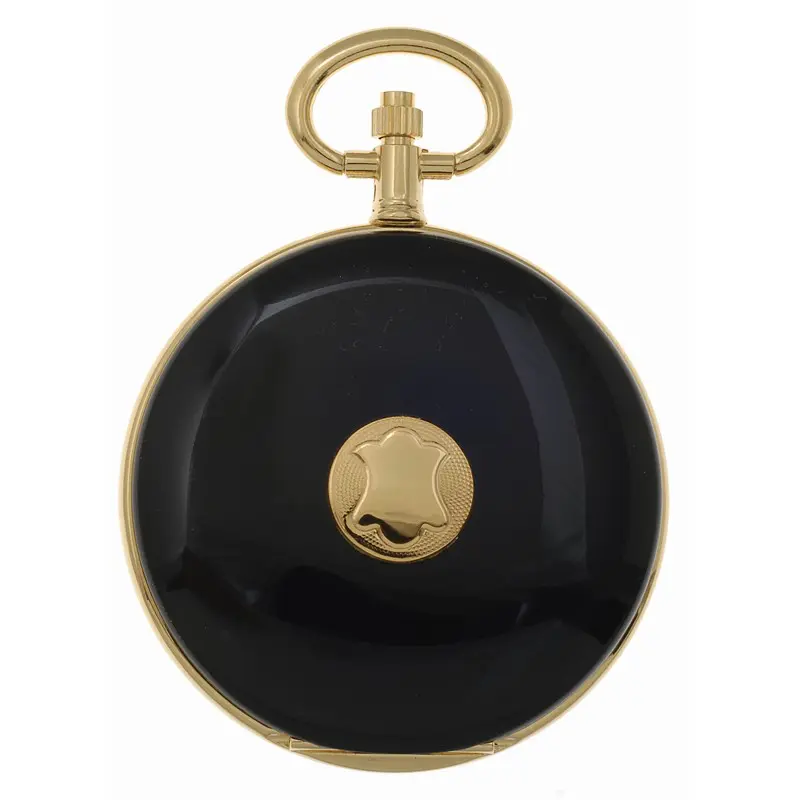 Gents 42mm Plain Black Enamel Gold Plated Swiss Quartz Pocket Watch