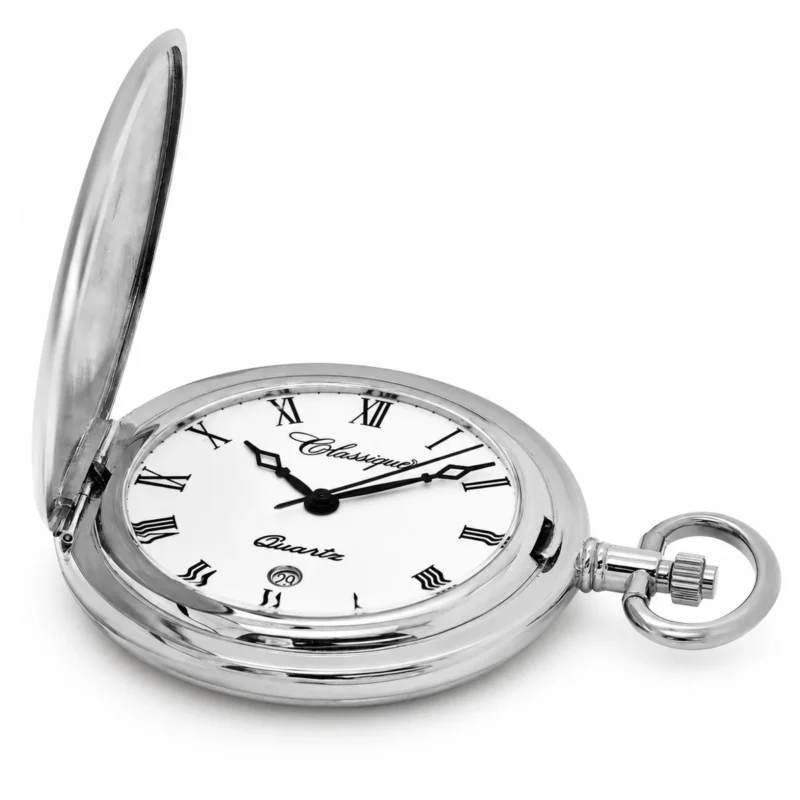Gents 41mm Rhodium Plated Swiss Quartz Pocket Watch – image 2 Gents 41mm Rhodium Plated Swiss Quartz Pocket Watch