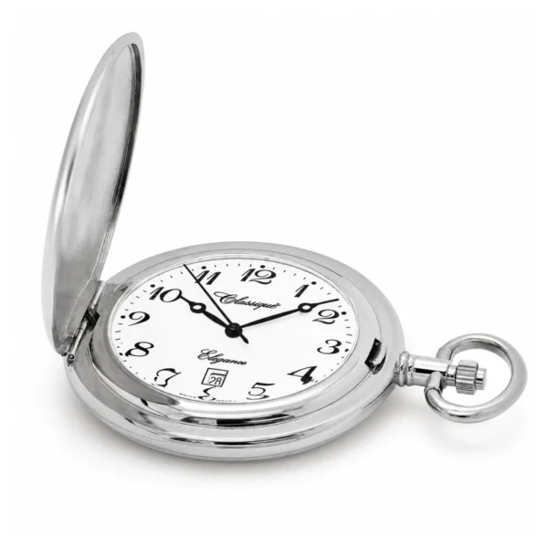 Gents 41mm Rhodium Plated Swiss Quartz Pocket Watch
