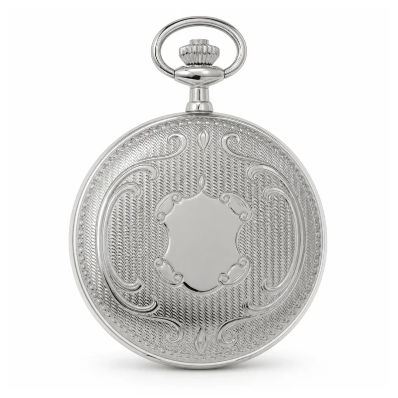 Gents 41mm Rhodium Plated Swiss Quartz Pocket Watch