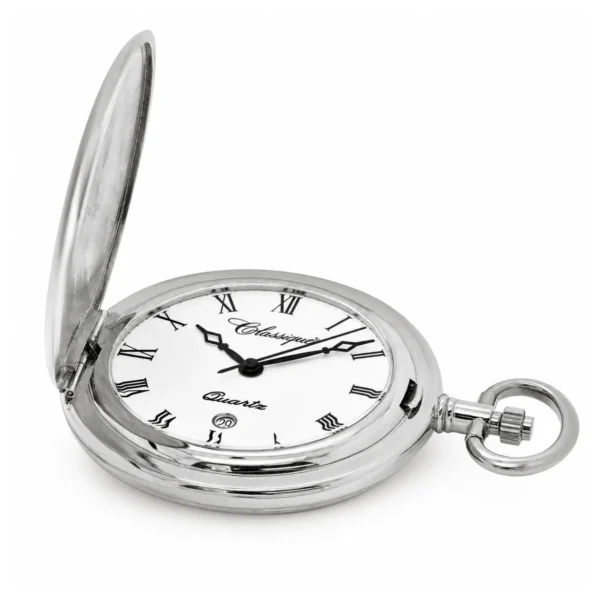 Gents 41mm Rhodium Plated Swiss Quartz Pocket Watch