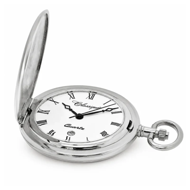 Gents 41mm Rhodium Plated Swiss Quartz Pocket Watch – image 2 Gents 41mm Rhodium Plated Swiss Quartz Pocket Watch