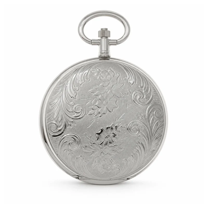 Gents 41mm Rhodium Plated Swiss Quartz Pocket Watch