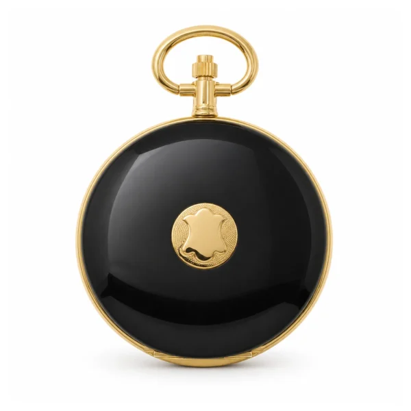 Gents 42mm Plain Black Enamel Gold Plated Swiss Quartz Pocket Watch - image 1 Gents 42mm Plain Black Enamel Gold Plated Swiss Quartz Pocket Watch