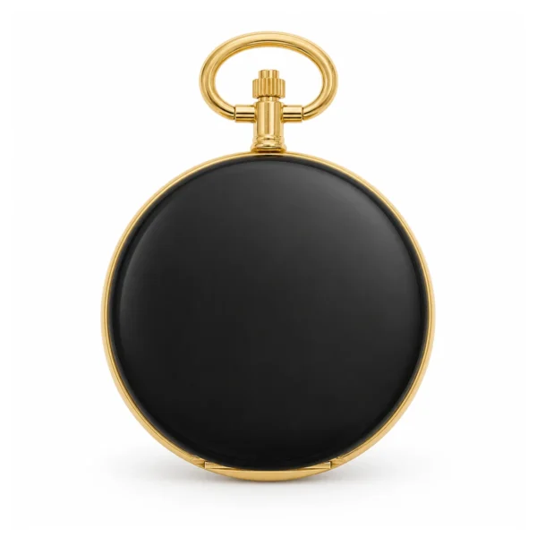 Gents 42mm Plain Black Enamel Gold Plated Swiss Quartz Pocket Watch - image 2 Gents 42mm Plain Black Enamel Gold Plated Swiss Quartz Pocket Watch