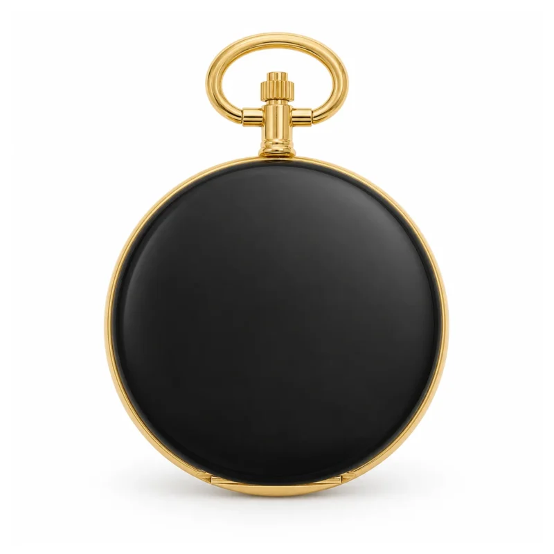 Gents 42mm Plain Black Enamel Gold Plated Swiss Quartz Pocket Watch – image 2 Gents 42mm Plain Black Enamel Gold Plated Swiss Quartz Pocket Watch