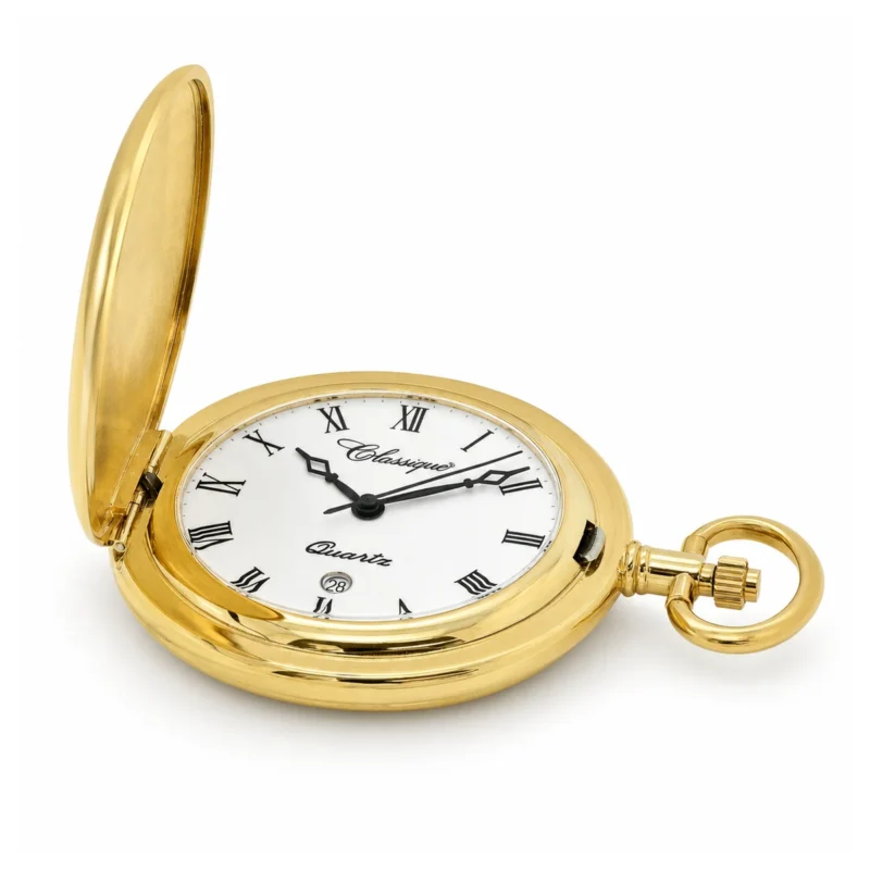 Gents 42mm Plain Brushed Gold Plated Swiss Quartz Pocket Watch – image 2 Gents 42mm Plain Brushed Gold Plated Swiss Quartz Pocket Watch