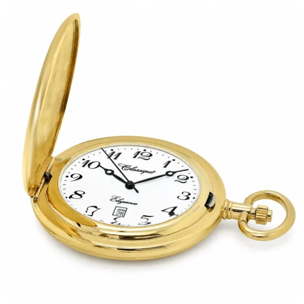 Gents 42mm Plain Brushed Gold Plated Swiss Quartz Pocket Watch