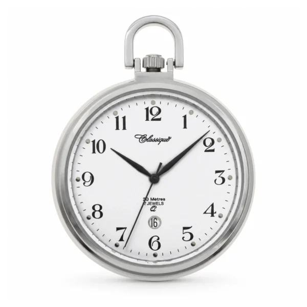 Gents 43mm Open Face Stainless Steel 50M Swiss Quartz Pocket Watch - image 1 Gents 43mm Open Face Stainless Steel 50M Swiss Quartz Pocket Watch