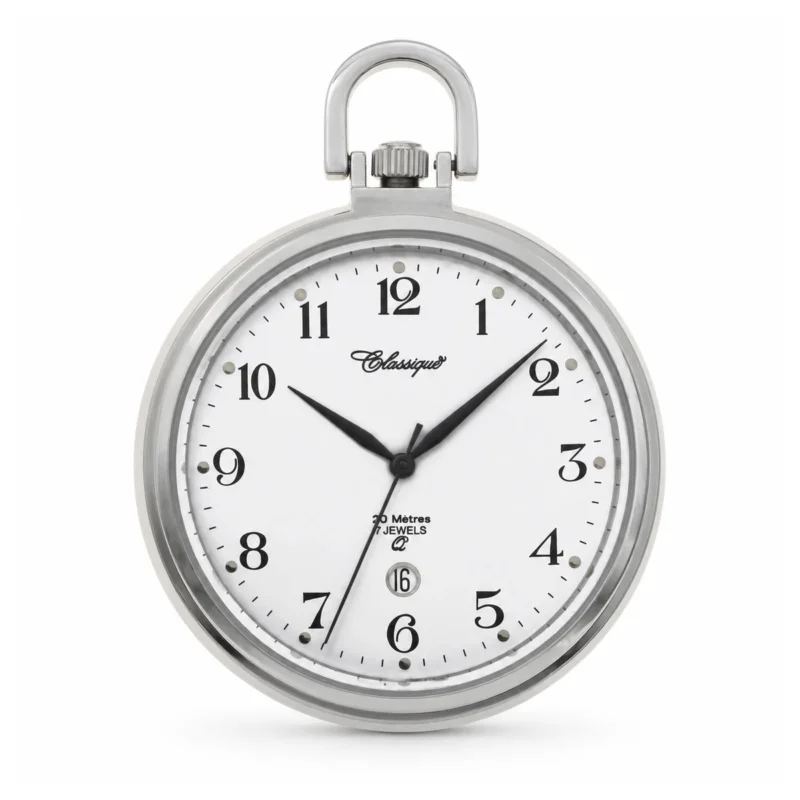Gents 43mm Open Face Stainless Steel 50M Swiss Quartz Pocket Watch