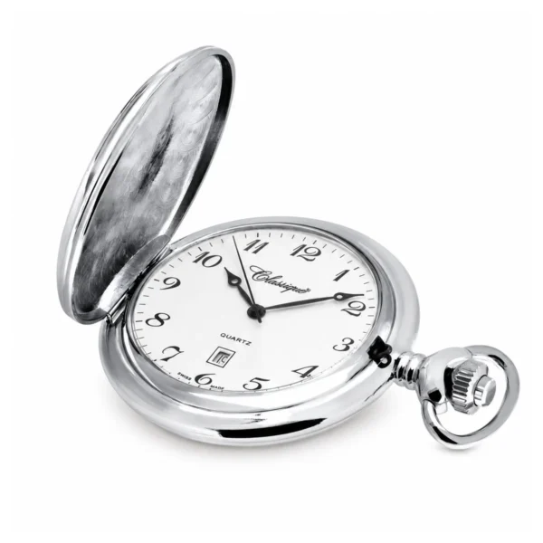 Gents 44mm Sterling Silver Swiss Quartz Pocket Watch